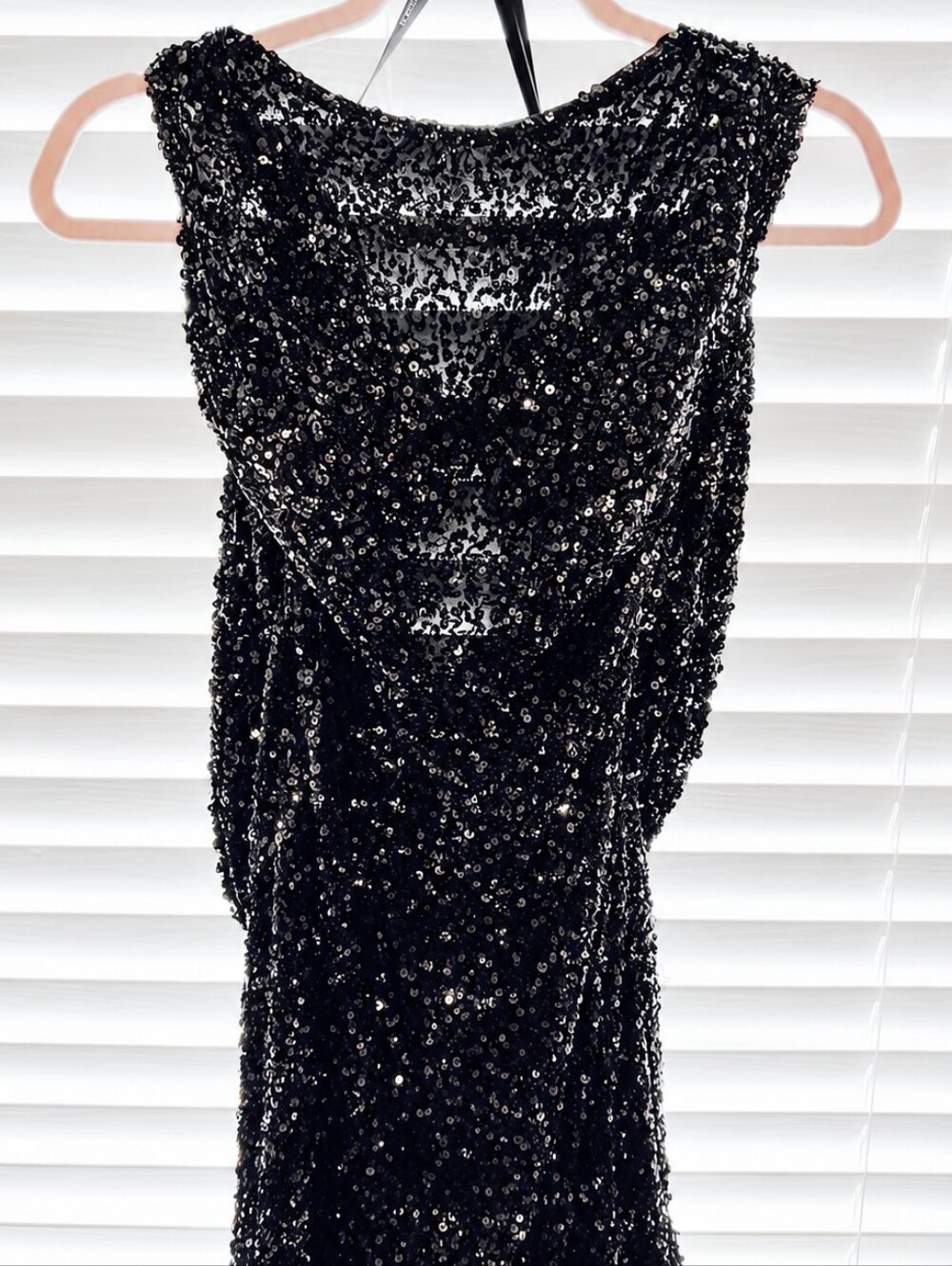 Sherri Hill Black Cowl Back Sequin Mini Evening Dress